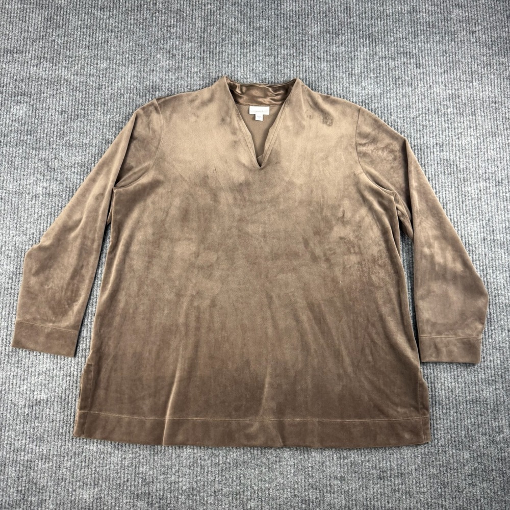Pure Jill Velvet Tunic Top Womens XL Brown Velour Long Sleeve Minimalist Soft‎